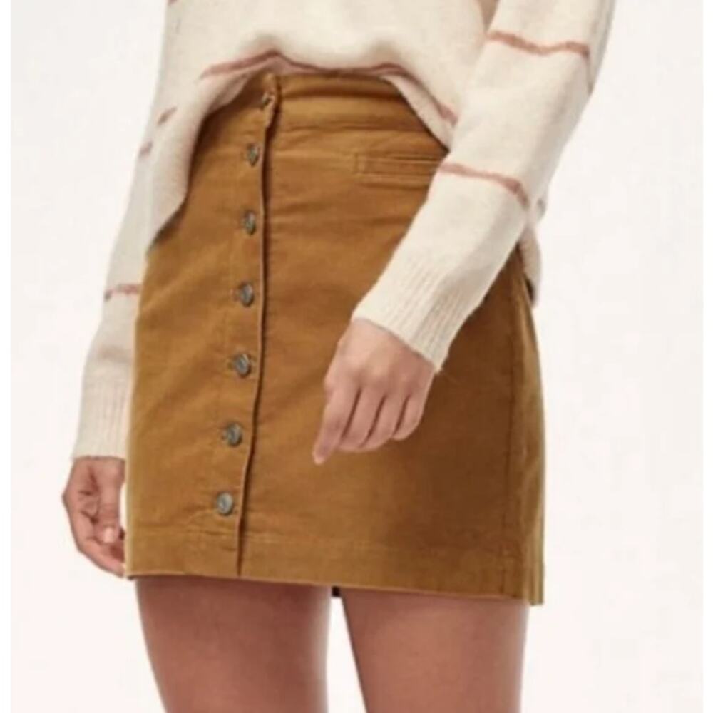 Aritzia Wilfred Free‎ Tan Corduroy Karmen Skirt Button Front Mini Neutral 10